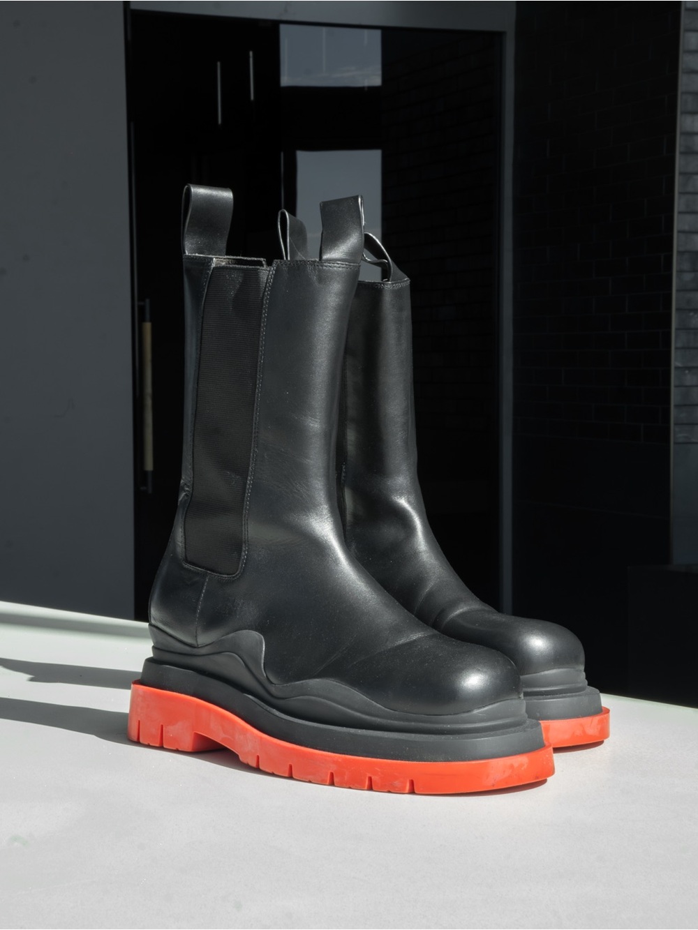 Bottega Veneta 630284 Military Calf Black Leather BV Green & Black Tire Boot, 45